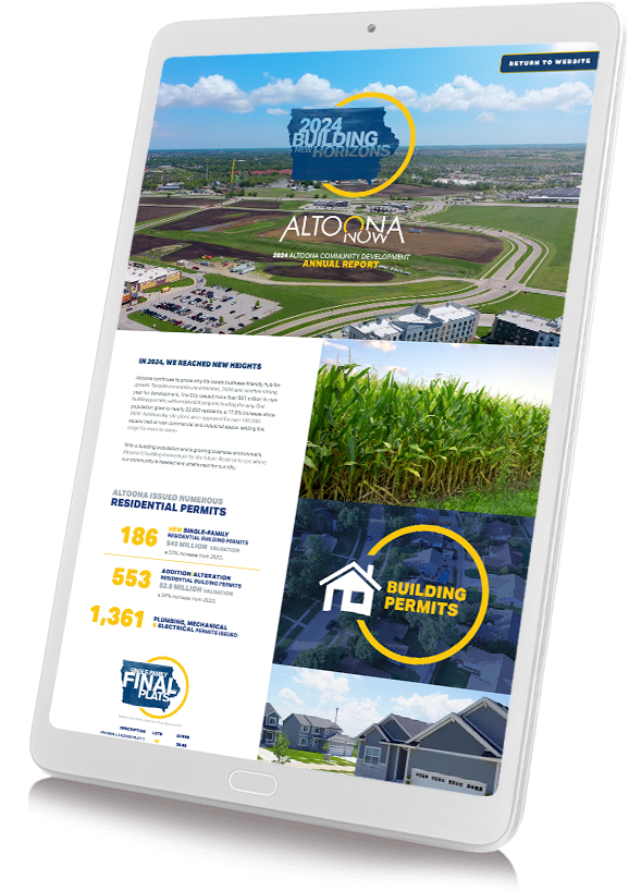 Graphic showing an ipad displaying the annual report